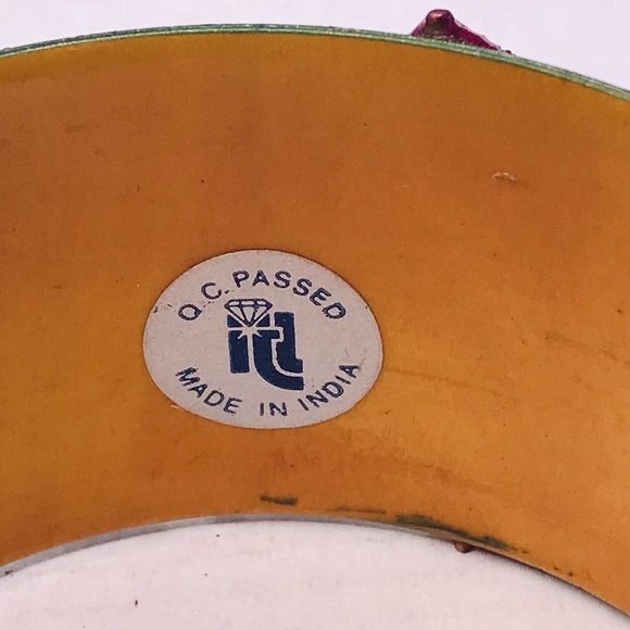 Bangle Hand Painted Flowers Pink Green Blue India IDL - Picture 6 of 9